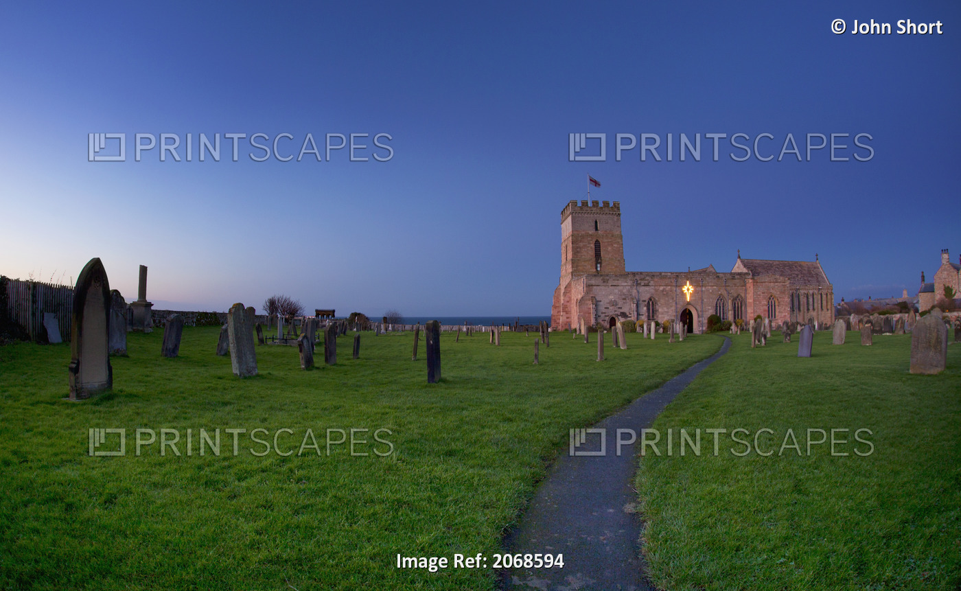 A Path Leading Through A Cemetery To A Church Building; Bamburgh Northumberland ...