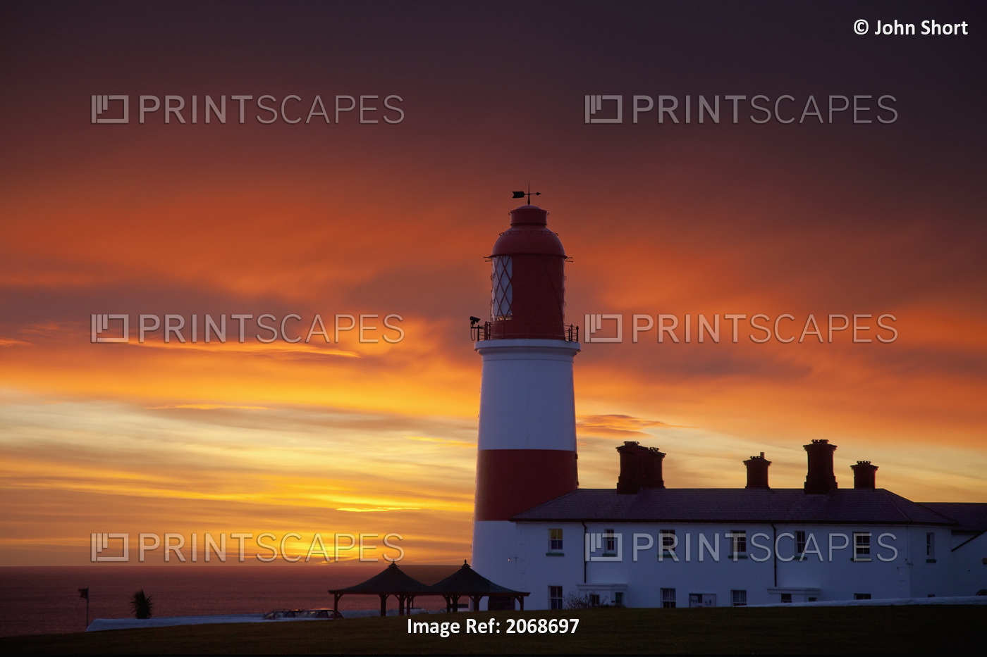 A Lighthouse At Sunset; Whitburn, Tyne And Wear, England