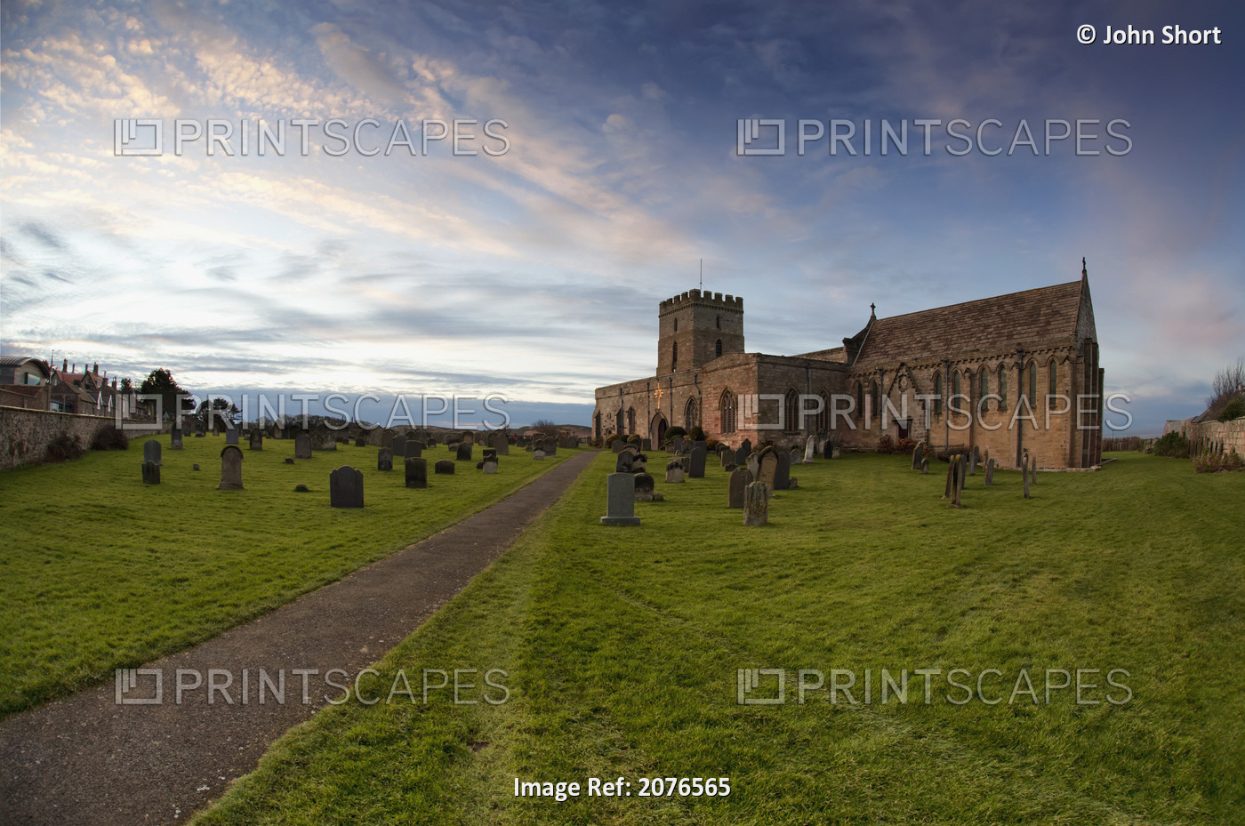 Path Leading To A Church Building And Cemetery; Bamburgh, Northumberland, ...