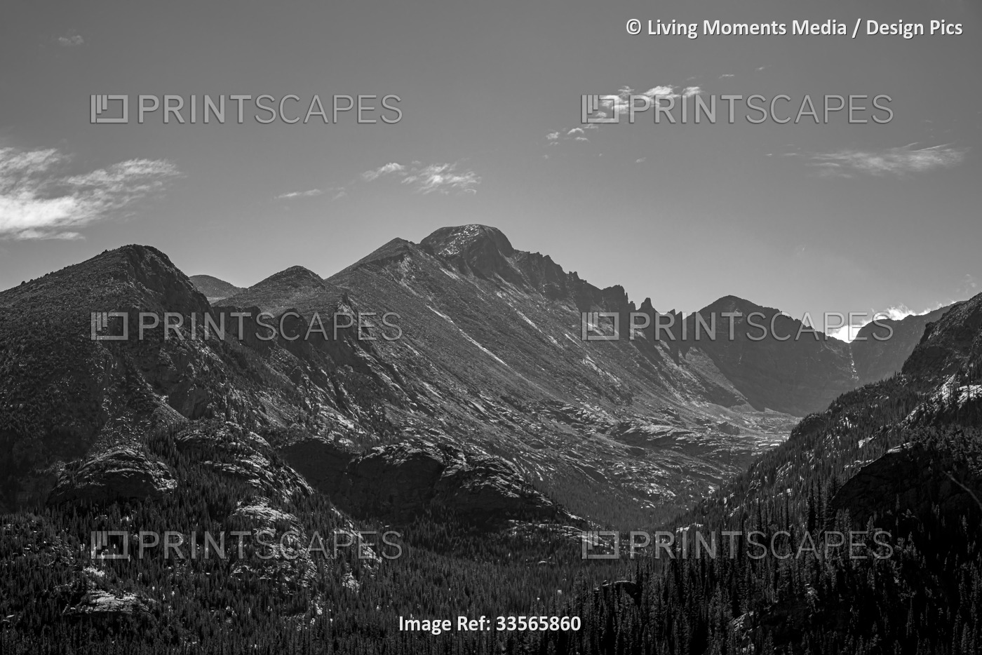 La Sal Mountains in black and white, part of the southern Rocky Mountains in ...